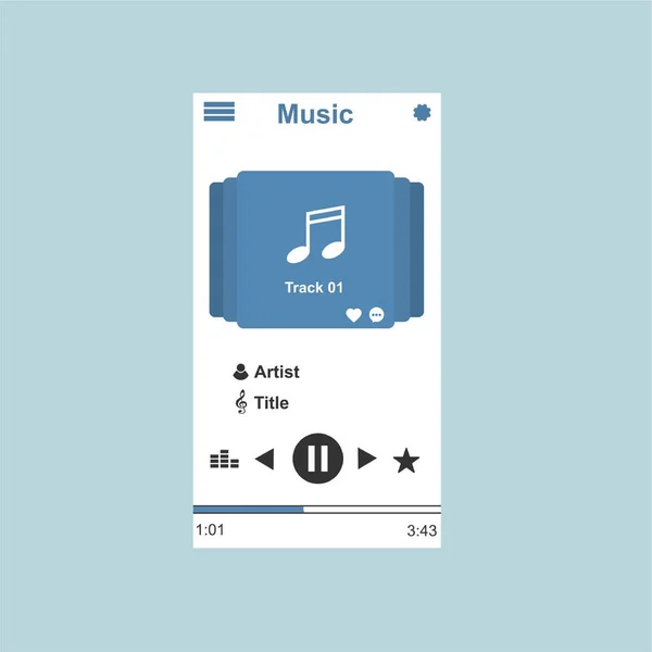 Aplicação de media player, modelo de aplicativo com estilo de design plano para smartphones, PC ou tablets. Limpo e moderno - Vetor — Vetor de Stock