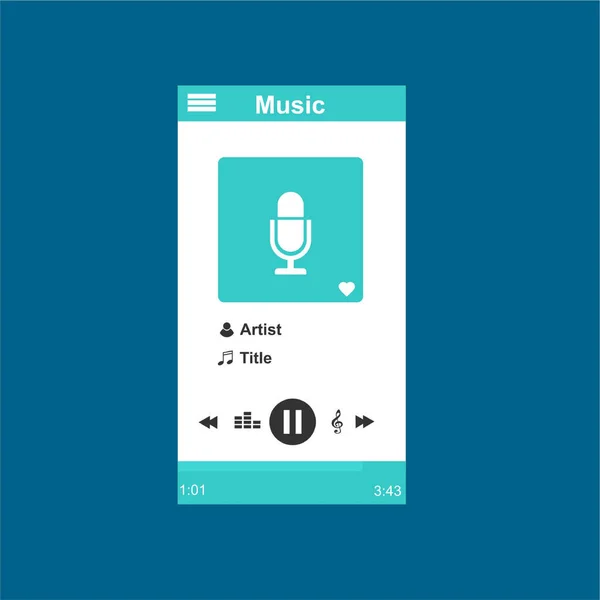 Aplicação de media player, modelo de aplicativo com estilo de design plano para smartphones, PC ou tablets. Limpo e moderno - Vetor — Vetor de Stock