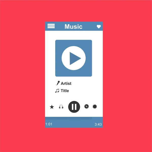 Media player uygulaması, akıllı telefonlar, bilgisayar veya tabletler için düz tasarım şablonu. Temiz ve modern - Vektör — Stok Vektör