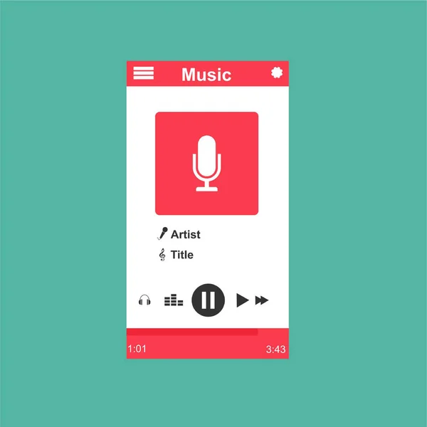Mediaplayer-Anwendung, App-Vorlage mit flachem Design für Smartphones, PC oder Tablets. sauber und modern - Vektor — Stockvektor