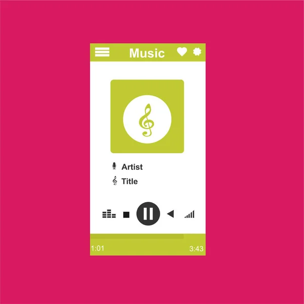 Aplicação de media player, modelo de aplicativo com estilo de design plano para smartphones, PC ou tablets. Limpo e moderno - Vetor — Vetor de Stock