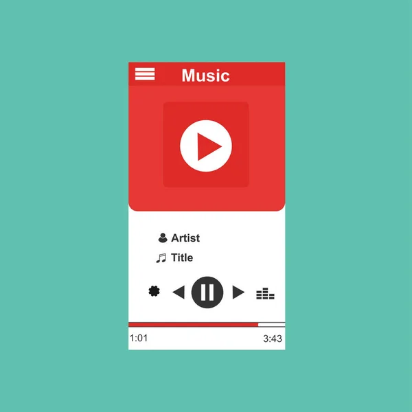 Media player applicatie, app template met platte design stijl voor smartphones, PC of tablets. Schoon en modern - Vector — Stockvector