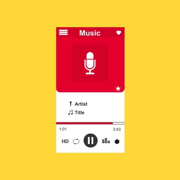 Aplicación de reproductor multimedia, plantilla de aplicación con estilo de diseño plano para teléfonos inteligentes, PC o tabletas. Limpio y moderno - Vector — Vector de stock