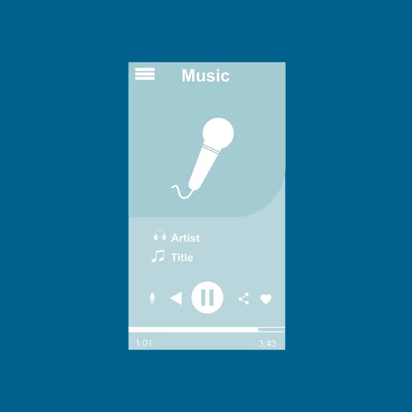 Applicazione lettore multimediale, modello di app con stile di design piatto per smartphone, PC o tablet. Pulito e moderno - Vettore — Vettoriale Stock
