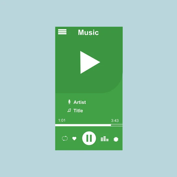 Aplicação de media player, modelo de aplicativo com estilo de design plano para smartphones, PC ou tablets. Limpo e moderno - Vetor — Vetor de Stock