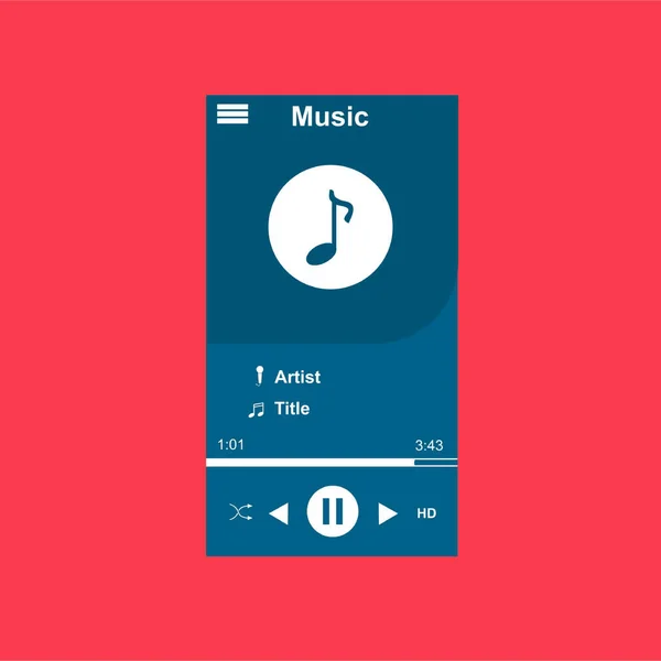 Applicazione lettore multimediale, modello di app con stile di design piatto per smartphone, PC o tablet. Pulito e moderno - Vettore — Vettoriale Stock