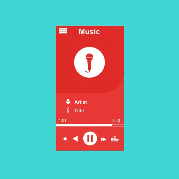 Aplicação de media player, modelo de aplicativo com estilo de design plano para smartphones, PC ou tablets. Limpo e moderno - Vetor — Vetor de Stock