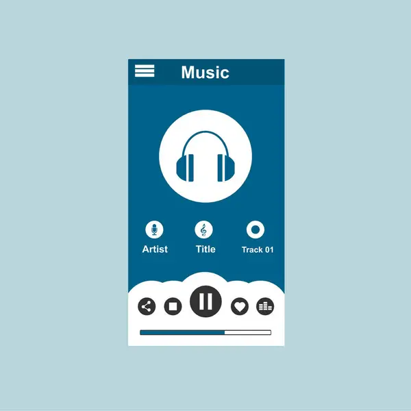 Aplicación de reproductor multimedia, plantilla de aplicación con estilo de diseño plano para teléfonos inteligentes, PC o tabletas. Limpio y moderno - Vector — Vector de stock