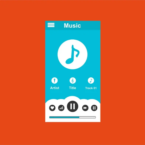 Applicazione lettore multimediale, modello di app con stile di design piatto per smartphone, PC o tablet. Pulito e moderno - Vettore — Vettoriale Stock
