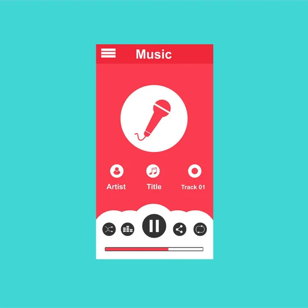Applicazione lettore multimediale, modello di app con stile di design piatto per smartphone, PC o tablet. Pulito e moderno - Vettore — Vettoriale Stock