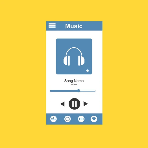 Aplicação de media player, modelo de aplicativo com estilo de design plano para smartphones, PC ou tablets. Limpo e moderno - Vetor — Vetor de Stock