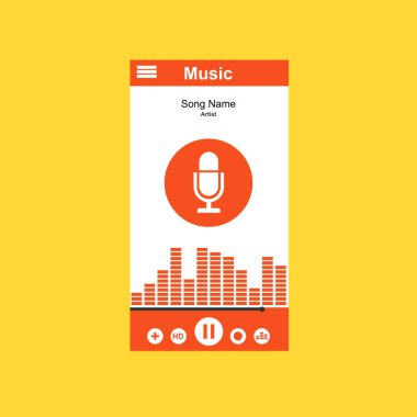 Media player uygulaması, akıllı telefonlar, bilgisayar veya tabletler için düz tasarım şablonu. Temiz ve modern - Vektör