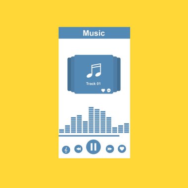 Media player uygulaması, akıllı telefonlar, bilgisayar veya tabletler için düz tasarım şablonu. Temiz ve modern - Vektör
