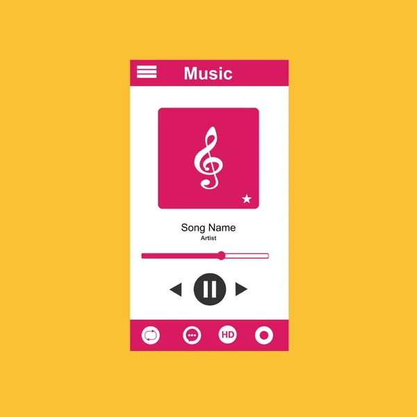 Applicazione lettore multimediale, modello di app con stile di design piatto per smartphone, PC o tablet. Pulito e moderno - Vettore — Vettoriale Stock