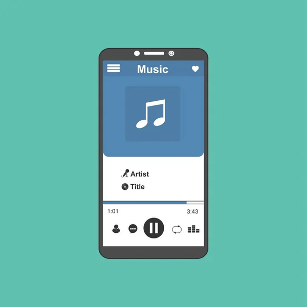 Media player application, app template with flat design style for smartphones, PC or tablets. Clean and modern — ストックベクタ