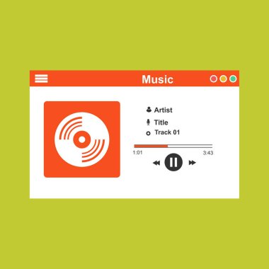 Müzik çalar uygulama arayüzü vektör renk şablonu. Ortam oynatıcı navigasyon ekranı. Düz Ui, Gui. Ses ve radyo çalınıyor