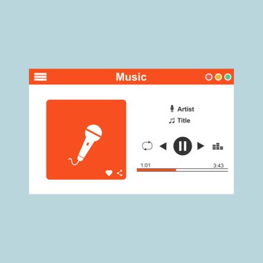 Müzik çalar uygulama arayüzü vektör renk şablonu. Ortam oynatıcı navigasyon ekranı. Düz Ui, Gui. Ses ve radyo çalınıyor