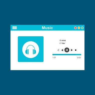 Müzik çalar düz tasarım konseptinin vektör illüstrasyonu. Ui, Ux tasarımı ile geliştirme arayüzü