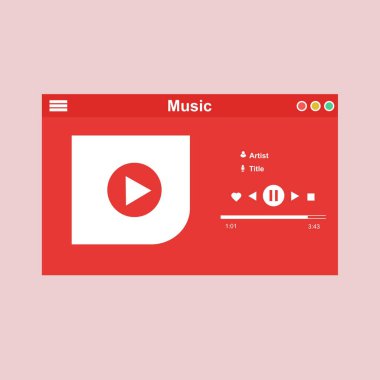 Renkli arkaplan düz vektör illüstrasyonu üzerinde izole edilmiş Minimalist Mobil Mobil Müzik Uygulama Arayüzü Tasarımı