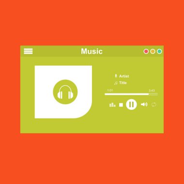 Renkli arkaplan düz vektör illüstrasyonu üzerinde izole edilmiş Minimalist Mobil Mobil Müzik Uygulama Arayüzü Tasarımı