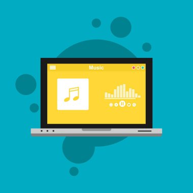 müzik çalar düz tasarım konsept vektör renk şablonu. Ortam oynatıcı navigasyon ekranı. Düz Ui, Gui. Ses ve radyo oynatılıyor. Telefon görüntüsü