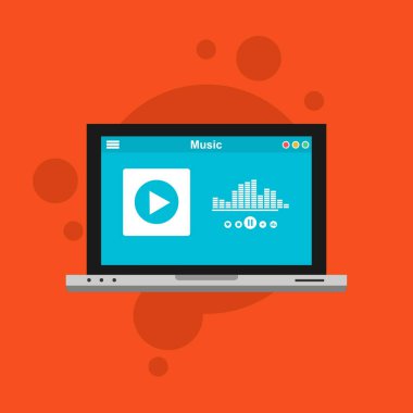 müzik çalar düz tasarım konsept vektör renk şablonu. Ortam oynatıcı navigasyon ekranı. Düz Ui, Gui. Ses ve radyo oynatılıyor. Telefon görüntüsü
