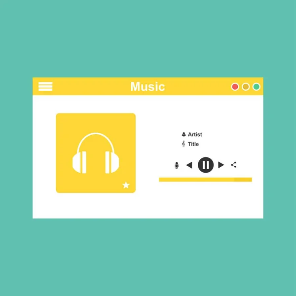 Music player app interface modelo de cor vetorial. Tela de navegação Media Player. UI plana, GUI. Reprodução de áudio, rádio — Vetor de Stock