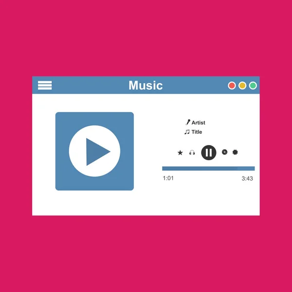 Music player app interface modelo de cor vetorial. Tela de navegação Media Player. UI plana, GUI. Reprodução de áudio, rádio — Vetor de Stock