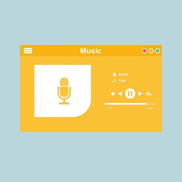Minimalistisches Designkonzept für mobile Musik-Applikationen isoliert auf farbigem Hintergrund flache Vektorillustration — Stockvektor