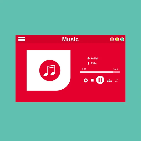 Minimalistický design rozhraní mobilní hudby izolovaný na barevném pozadí ploché vektorové ilustrace — Stockový vektor