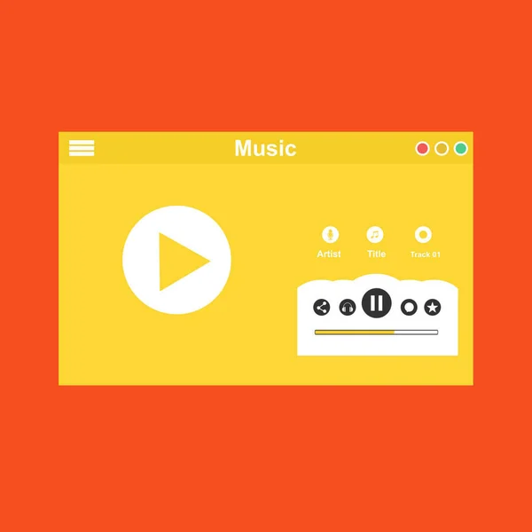 Modern Music player app interface vector color template. Media player navigation screen. Flat UI, GUI. Playing audio, radio. — Stock Vector