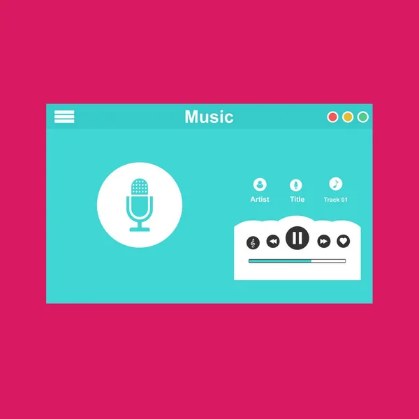 Modern Music player app interface vector color template. Media player navigation screen. Flat UI, GUI. Playing audio, radio. — ストックベクタ