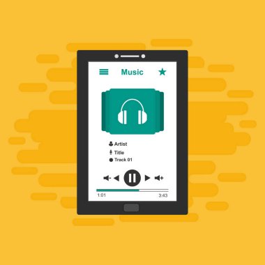 Smartphone Arkaplan 'da müzik çalar. Cep Telefonu Uygulama Sembolündeki Vektör Pop Müzik Listesi.