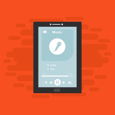 Müzik çalar uygulama arayüzü vektör renk şablonu. Ortam oynatıcı navigasyon ekranı. Düz Ui, Gui. Ses oynatılıyor