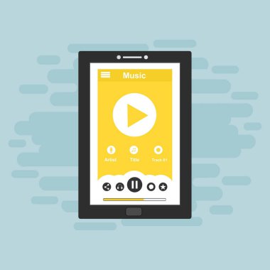 Müzik çalar uygulama arayüzü vektör renk şablonu. Ortam oynatıcı navigasyon ekranı. Düz Ui, Gui. Ses ve radyo çalınıyor.