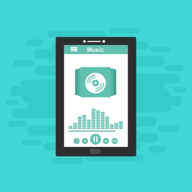 Media player uygulaması, akıllı telefonlar, bilgisayar veya tabletler için düz tasarım şablonu. Temiz ve modern - Vektör