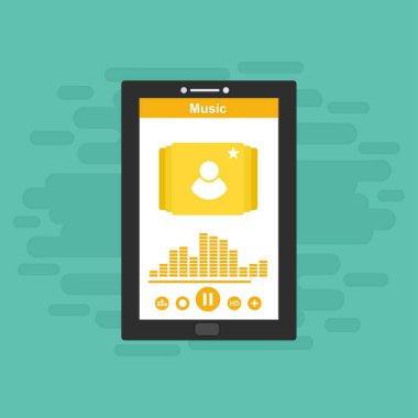 Media player uygulaması, akıllı telefonlar, bilgisayar veya tabletler için düz tasarım şablonu. Temiz ve modern - Vektör