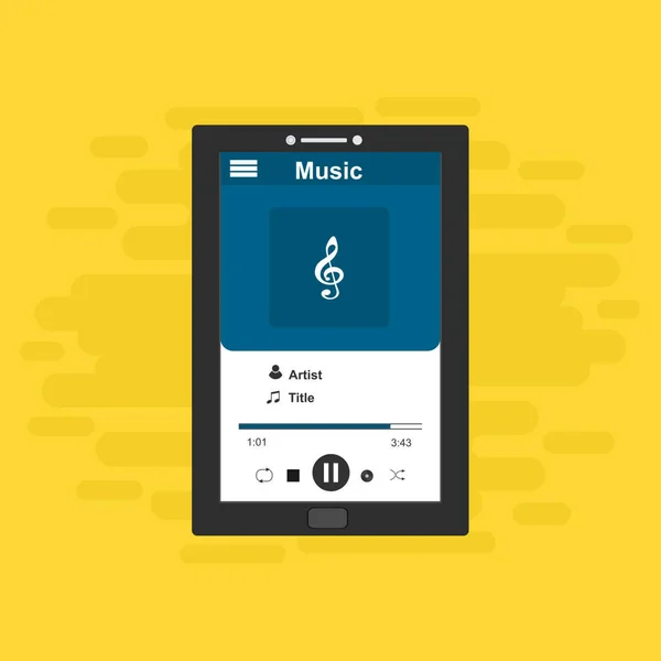Music Player UI app design, ilustração vetorial com estilo de design plano para smartphones, PC ou tablets. Limpo e moderno — Vetor de Stock