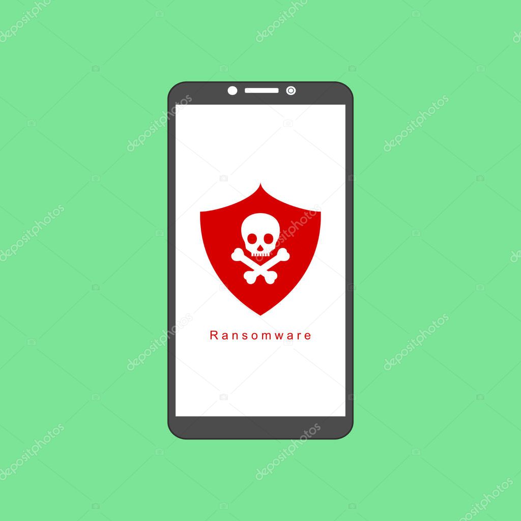 smartphone virus alert. Malware trojan notification on smartphone screen. Hacker attack and insecure internet connection vector concept. Illustration of internet virus malware