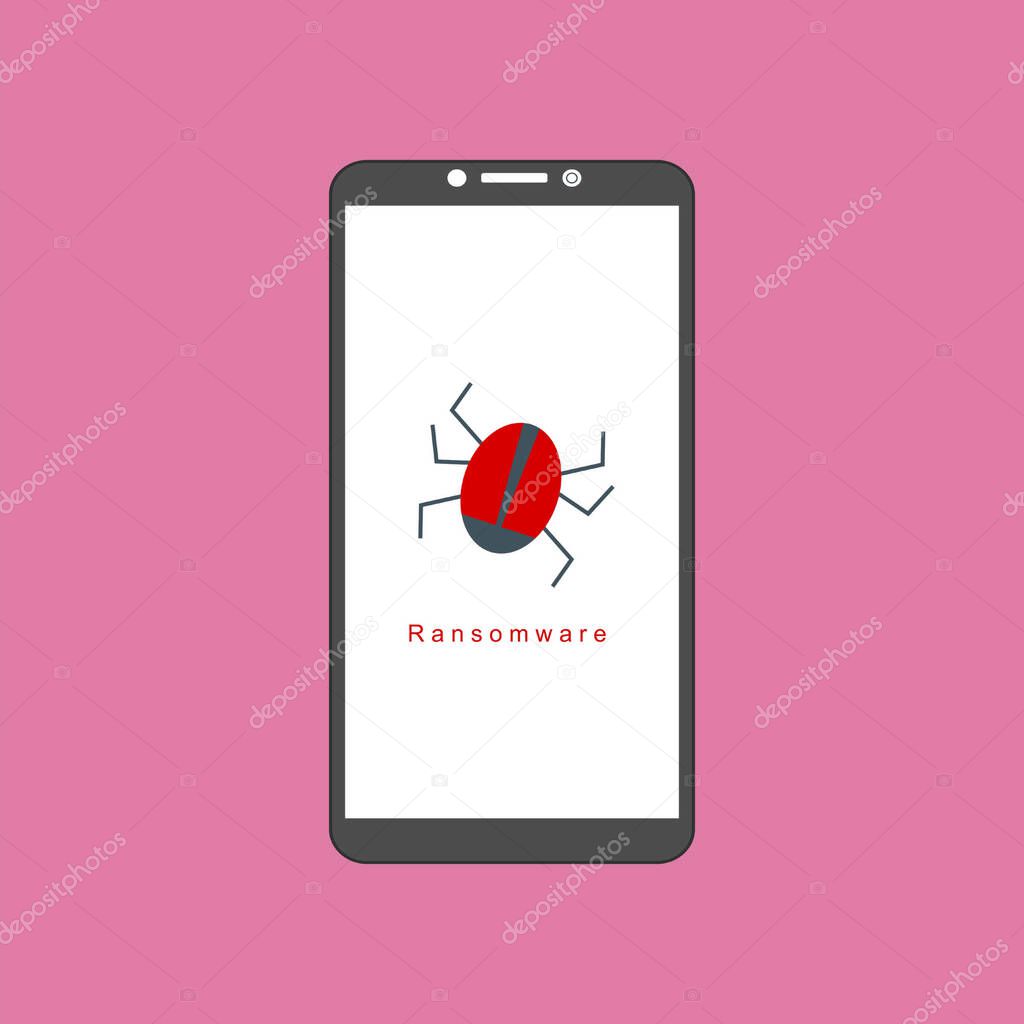 smartphone virus alert. Malware trojan notification on smartphone screen. Hacker attack and insecure internet connection vector concept. Illustration of internet virus malware