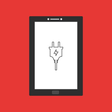 Elektrik prizi, güç kaynağı, şarj tableti akıllı telefon vektör simgesi düz resimleme