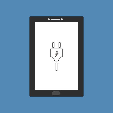 Elektrik prizi, güç kaynağı, şarj tableti akıllı telefon vektör simgesi düz resimleme