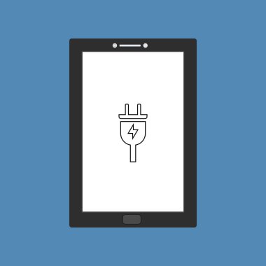 Elektrik prizi, güç kaynağı, şarj tableti akıllı telefon vektör simgesi düz resimleme