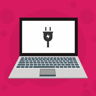 Dizayn uyarı dizüstü bilgisayarı. Web için elektrik prizi vektör simgesinin düz çizimi