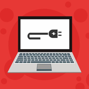 Dizayn uyarı dizüstü bilgisayarı. Web için elektrik prizi vektör simgesinin düz çizimi