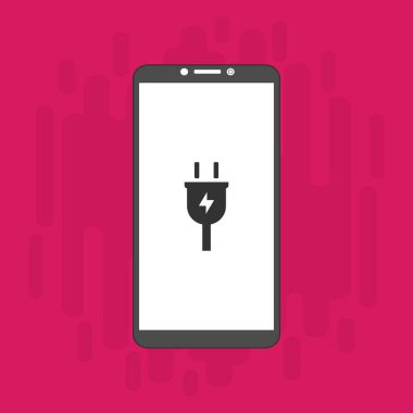 Tasarım uyarısı akıllı telefondan şarj ediliyor. Web için elektrik prizi vektör simgesinin düz çizimi