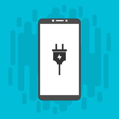 Tasarım uyarısı akıllı telefondan şarj ediliyor. Web için elektrik prizi vektör simgesinin düz çizimi