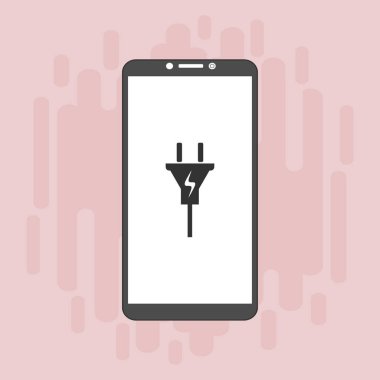 Elektrik prizi, güç kaynağı, akıllı telefon vektör simgesini yükle Düz illüstrasyon