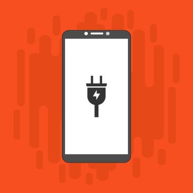 Tasarım uyarısı akıllı telefondan şarj ediliyor. Web için elektrik prizi vektör simgesinin düz çizimi
