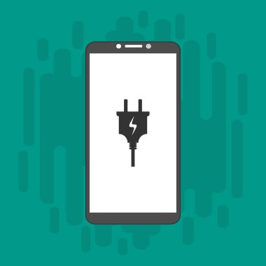 Elektrik prizi, güç kaynağı, akıllı telefon vektör simgesini yükle Düz illüstrasyon